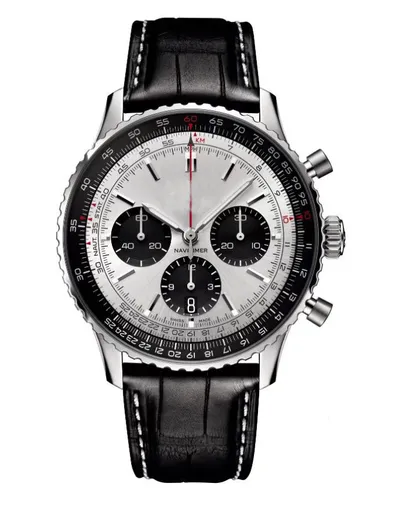 Men Quartz Watch Leather Strap Chronograph 43mm 9