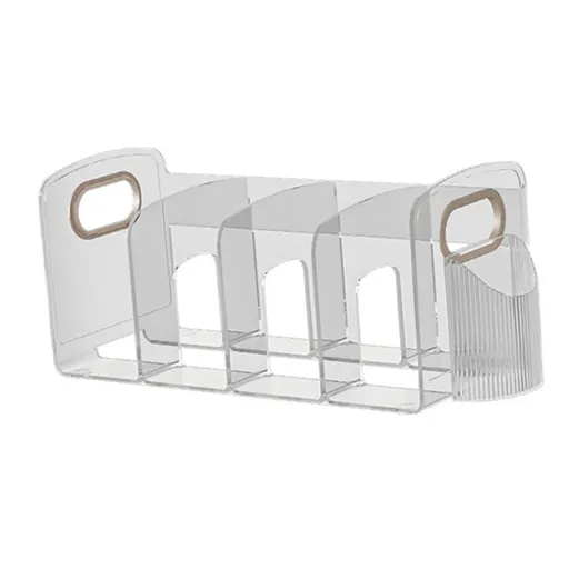 Book Organizer, Transparent Multi Compartments Desk Book Shelf Neat Arrangement Practical Acrylic (4 Compartment (14.2x5.5x5.9in))