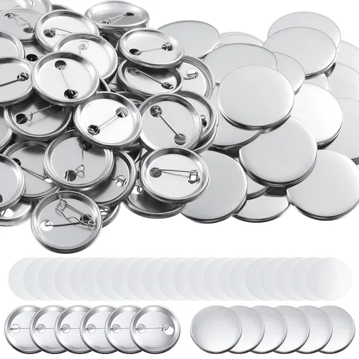 100 Pieces Blank Button Making Supplies Round Badge Button , Including Metal Shells Metal Back Cover and Clear Film (1.73 Inches)