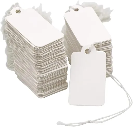 500PCS Small Price Tags with String Attached, 1.8 X 1 in Clothing Size Label Coupon Tag, White Blank Marking Merchandise Tags for Product Jewelry Clothing Tag, Store Sale Supplies