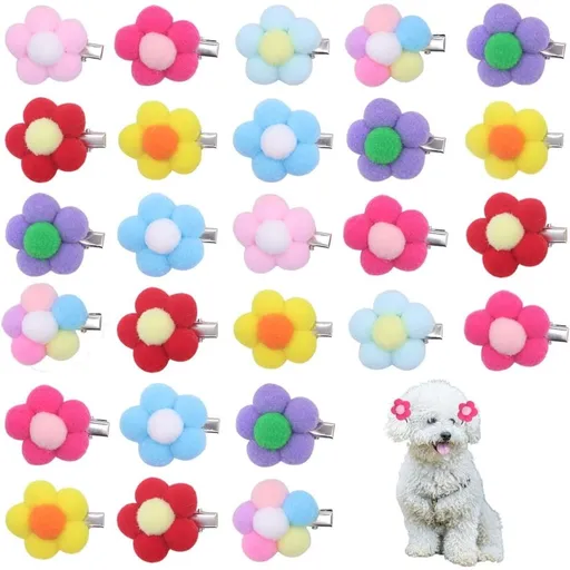 Flower Hair Clips for Dogs,20PCS Flower Pet Hair Colored Ball Hair Clips Dog Hair Barrettes Handmade Dog Hair Accessories(Random Color)