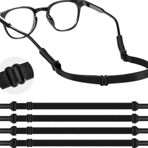 Adjustable Sports Glasses Straps,4 Pcs Child Glasses Elastic Bands,Eyeglasses Holder Straps,No Tail Eyeglass Straps for Child,Toddler Eyewear Retainers for Boys and Girls (Black)