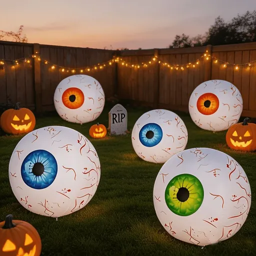Giant Inflatable Eyeball Lights Halloween Party Decor Spooky Inflatable - Yellow - Size 60cm