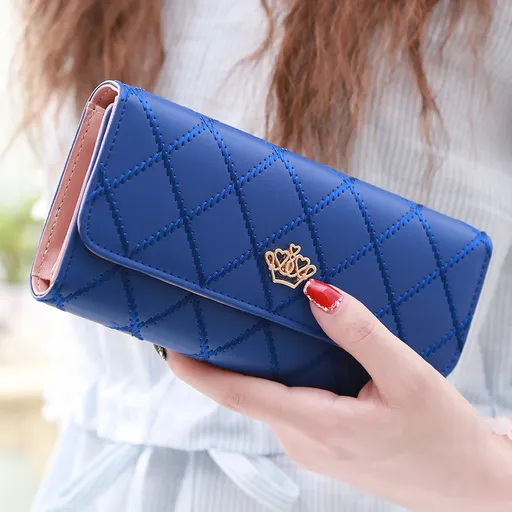 Christmas gift Women's Quilted Leather Wallet, Stylish Long Clutch with Heart Accent, for Cards & Cash Organization（blue）