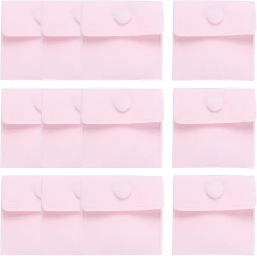 12 Pcs Velvet Jewelry Pouches with Snap Button 2.8x2.8 Inches,Soft Jewelry Pouches Storage Bags Small Velvet Gift Bags with 10 Divider Fit for Rings Necklace Bracelet, Pink