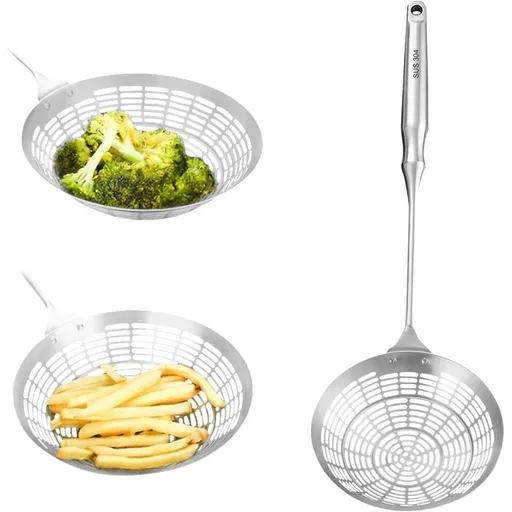 Stainless Steel Filter Spoon, Slotted Spoon Kitchen Utensil, Effortless Skimming for Soups and Stews, Comfortable Grip for Deep Pots, Ideal for Home Cooks