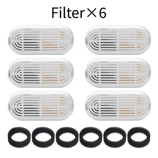 Replacement Filter Kit for Stainless Steel Pet Water Fountains – Activated Carbon & Ion-Exchange Resin 4-Layer Filtration, Removes Heavy Metals & Impurities, Compatible with Multiple Fountain Models (Filter×6)