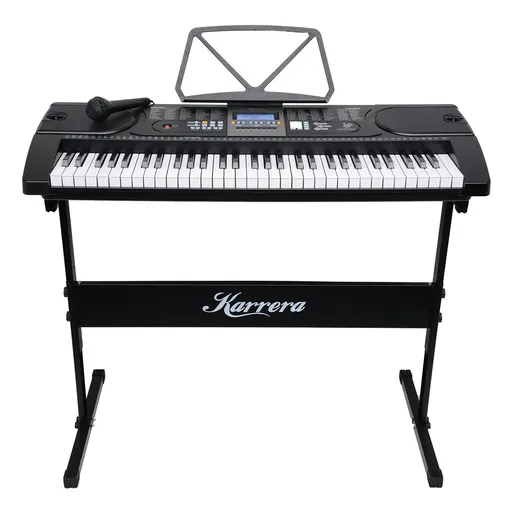 Karrera 61 Key Portable Electronic Keyboard Piano with Stand & Music Holder - Beginner Digital Piano, Black