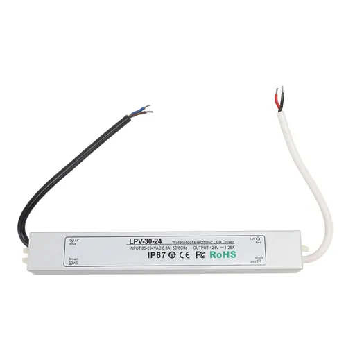 LED Driver IP67 Waterproof 24V Low Voltage Output Power Supply Transformer Adapter for Lamp Security Camera 85‑264V LPV 30W 24V 1.25A