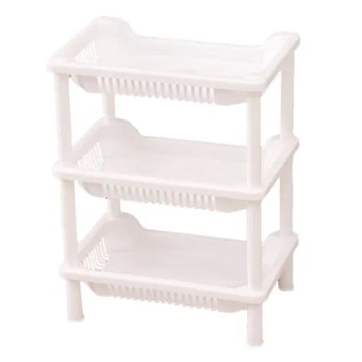 3 Layers Bathroom Standing Shelf Bathroom Stand PP Land Installation Bathroom Rack Storage Shelves for Bathroom KitchenWhite Tetragonum