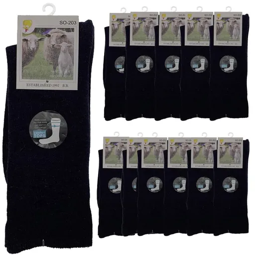 Merino Wool Mens Thermal Diabetic Socks Loose Top Circulation 12 Pairs - Navy