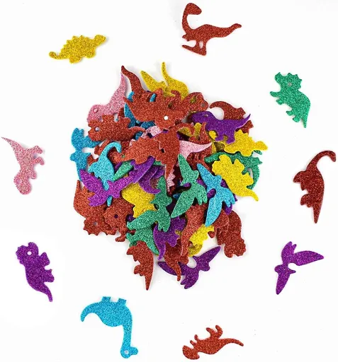 Petluno 160 Pieces Glitter Dinosaur Foam Stickers Self Adhesive for Craft DIY Self-Adhesive Shapes Sticker Home Party Decoration Colorful Arts Crafts Supplies (Assorted Colors)