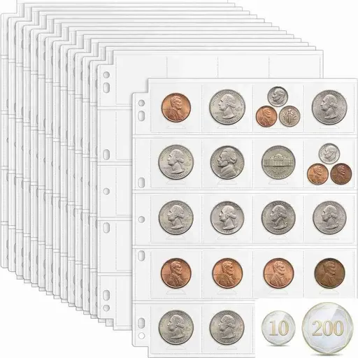 20 Sheets Coin Binder Sheets for 2" x 2" Coin Flips, 400 Pockets 7 Holes Coin Pages Holders Coin Pages Collection Storage Supplies for Stamp, Badges