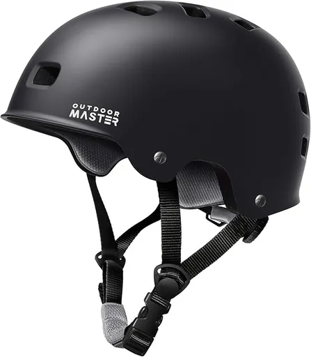 OutdoorMaster Skateboard Cycling Helmet - Two Removable Liners Ventilation Multi-Sport Scooter Roller Skate Inline Skating Rollerblading for Adults-Black-Medium