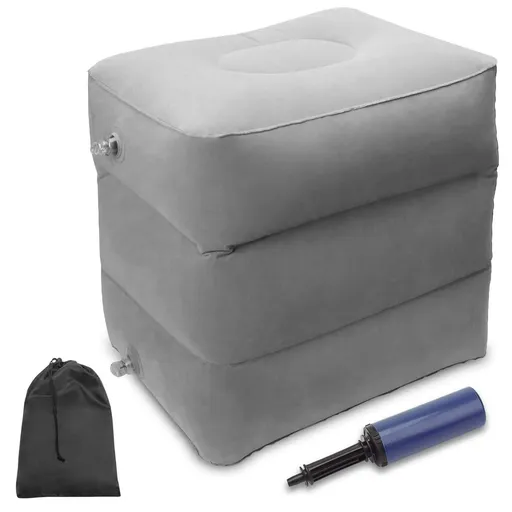 Inflatable Travel Foot & Leg Rest Pillow with Adjustable Height for Airplane,Car, Kids to Sleep on Long Flights, Air Pump Included