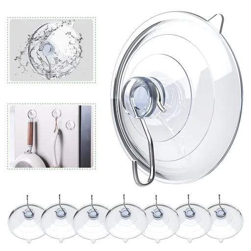 Suction Cup Hooks, Clear Suction Cups with Metal Hooks Large Suction Cup for Kitchen Bathroom Shower Wall Window Door - 8 Pack