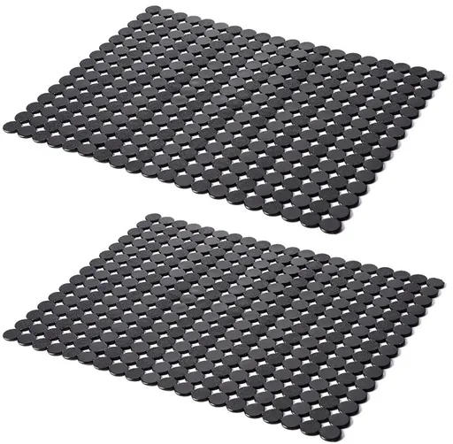 Sink mat - 2 pieces - 30x40cm - Sink insert - Rectangular - Dot design - Sink protection - Black - PVC - Sink mat - Sink mat - Washbasin mat