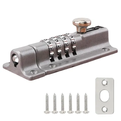 Combination Lock, 4 Digit Zinc Alloy Slide Bolt Lock, Keyless Door Security Lock for Shed, Gate, Fences (Silver)
