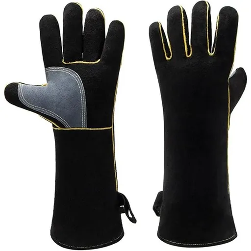 Fireproof Gloves Heat & Fire Resistant Leather Welding Gloves Non Slip Mitts for Fireplace, Stove, Oven, Grill, Welding, BBQ, Pot Holder, Animal Handling（14in）