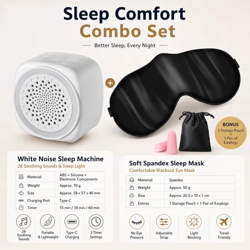 Soft Sleep Aid combination - White Noise Machine with 7-Colour Night Light and Black Spandex Eye Mask, Portable Sound and Complete shading environment for Better Rest