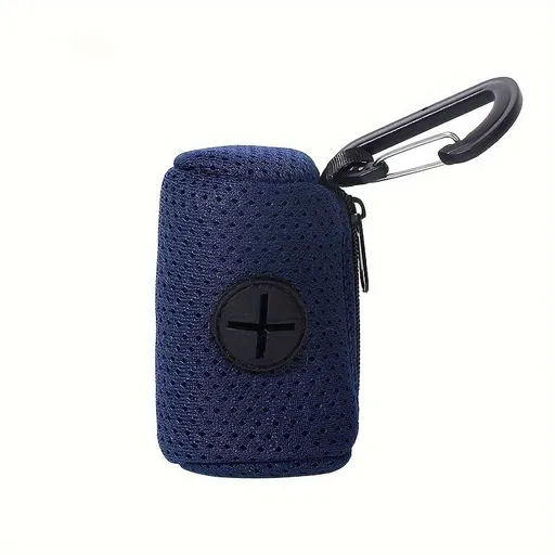 Portable Poop Bag Holder Dispenser for Dog Walking – Mesh Roll Bag Storage Case with Carabiner Clip, Easy One-Hand Pull for Outdoor Pet Waste Cleanup (Navy)