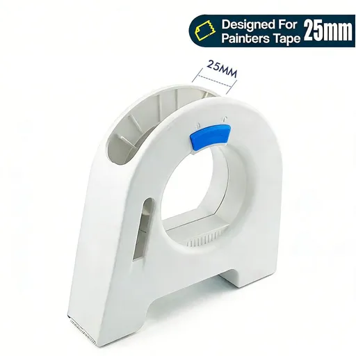 Masking Tape Dispenser with Serrated Metal Cutting Edge Ergonomic Arch Design for Painting Edging, Tile Grouting, Wall Trim and DIY Surface Protection (White Dispenser(25mm))