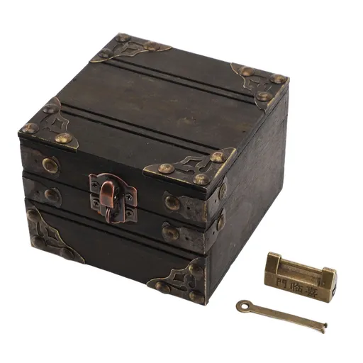 Large Jewelry Box Large Capacity Antique Durable Wood Dark Grey Vintage Jewelry Box with Metal Lock for Jewelry Trinkets