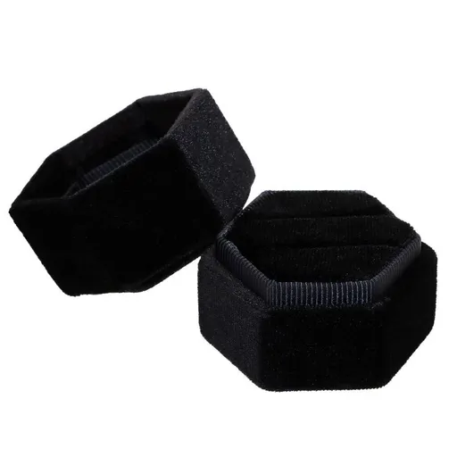 Wedding Ring Box Hexagon Velvet Double Ring Bearer with Detachable Lid Jewelry Storage Box Display Holder for Engagement Proposal