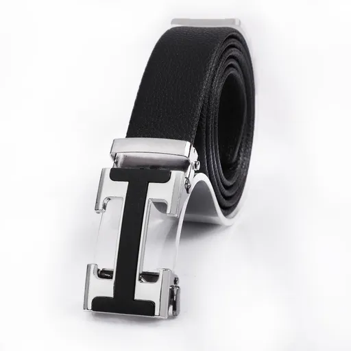 Men's Fashionable I Style Sliver Automatic Buckle Sleek Business Suit Belt - Adjustable No-Hole Waistband (3.5cm Width & 120cm Length)