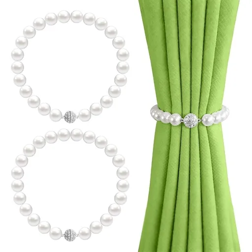 Magnetic Curtain Tiebacks, 2026 New Elegant Pearl Decorative Tie Backs, Crystal Curtain Clips Buckle Window Curtain Holdbacks for Home Draperies Decoration (Pearl, 2pcs)