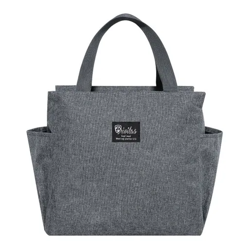 2 Packs Grey Portable Oxford Cloth Insulated Lunch Bag (25 x 25 x14CM) - Large Capacity Thermal Cooler Tote with Dual Side Pockets and Reinforced Handle