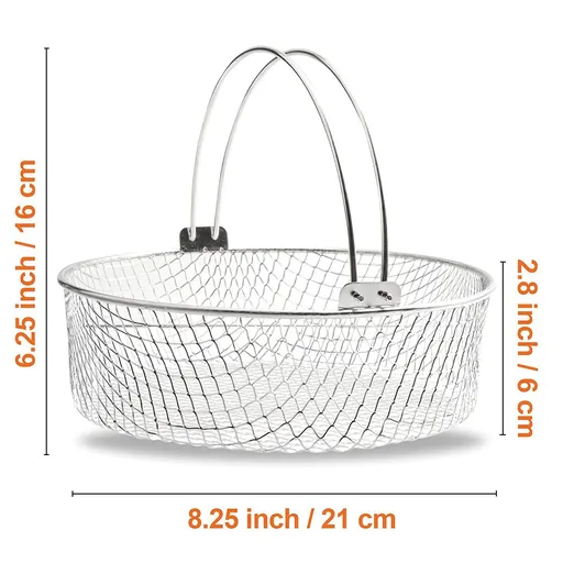 21CM Air Fryer Mesh Basket Stainless Steel Steamer Basket for Air Fryer Metal Air Fry Crisper Basket with Handle Air Fryer Accessory