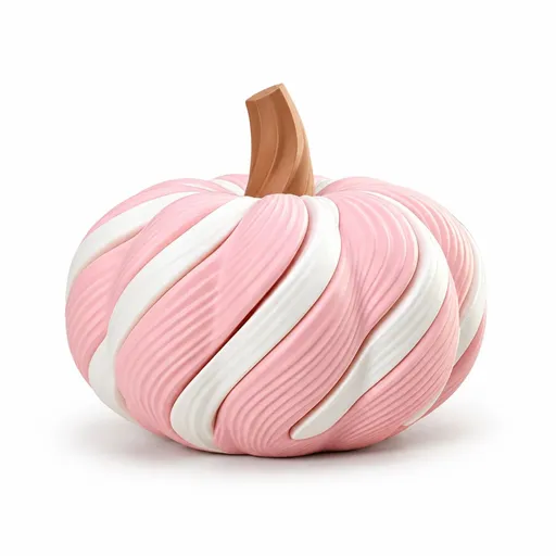 3D Printed Spiral Pumpkin Decoration - Pink and White Twisted Rib Design, Lightweight Halloween Tabletop Ornament for Autumn Home and Party Decor