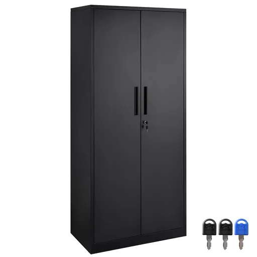 Metal Storage Cabinet with 2 Magnetic Doors and 4 Adjustable Shelves, 90 kg Capacity per Shelf, Locking Steel Storage Cabinet, 1.8 m Metal Cabinet with 3 Keys, for Office, Garage, Home, Black