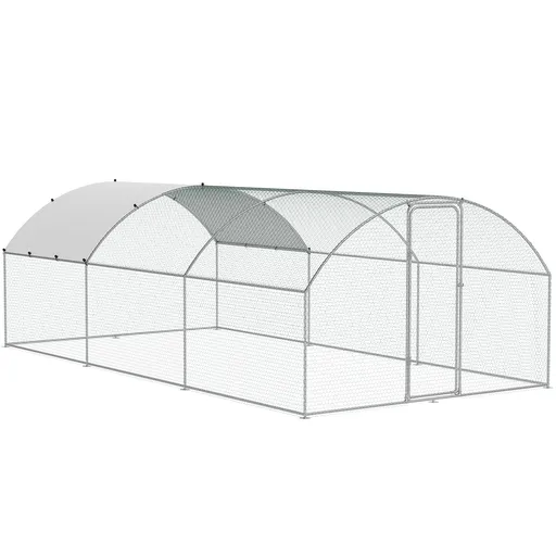 Large Metal Chicken Coop with Run, 9.8x19.3x6.5 ft Walk-in Chicken Runs for Yard with Cover, Doom Roof Hen House with Security Lock for Outdoor and Backyard, Farm, Duck Rabbit Cage Poultry Pen