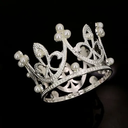 Round Mini Rhinestone Crown Pearl Crystal Princess Crown Bridal Wedding Newborn Baby Crown Silver-10PCS