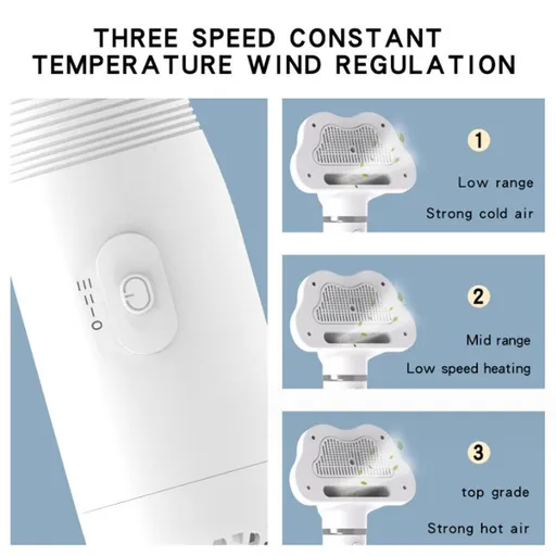 Pet Hair Dryer with Brush, Portable & Quiet 2 In 1 Pet Grooming Hair Blower, Dog and Cats Grooming Dryer with 3 Adjustable