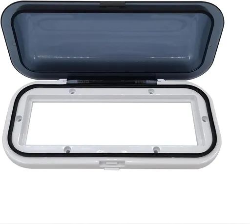 Water Resistant Marine Stereo Cover - Smoke Colored Heavy Duty Boat Radio Protector Shield with Flip-up Door & Spring Loaded Release Mounting Gasket Included,White