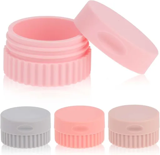 Travel Containers for Toiletries - 4 Pcs Small Silicone Cream Jars 0.68 oz/20 ml, Leak-proof Essentials With Lid for Cosmetic Face Body Cream (Pink)