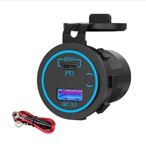 65W PD 12V USB Outlet for Laptop - Car Charger Socket Multi Port USB Outlet Quick Charge3.0 18W with Power Switch Long