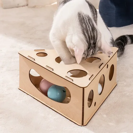 Cat Treat Puzzle | Wooden Kitten Toys | Interactive Treat Maze, Cat Enrichment Toy, Pet Treat Puzzle Box, Wooden Treat Maze