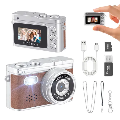 Mini Keychain Camera,Y2k Retro Keychain Digital Camera for Teens&Women,1080P Small Pocket Camcorder,Portable Video Recorder for Travel&Concert&Vlog&Gifts(Brown)