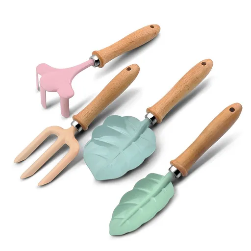 Garden Tools, Leaf Shape Set, Wooden Handle Kit with Durable Build, Shovel Rake Set with Easy Grip, Outdoor Toys, Suitable for Beach Sand Play Yard Sandbox Lawn Activities