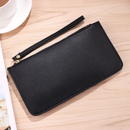 Black Women's Soft PU Leather Double-Layer Zip Wallet with Wrist Strap – Spacious Card, Cash and Phone Holder for Students and Everyday Use in Australia