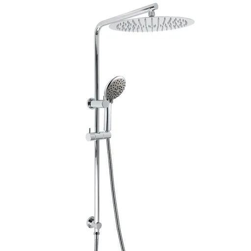 Chrome Dual Shower 12" Slim Rain Head 5 Modes Handheld Sliding Rail Inbuilt Diverter