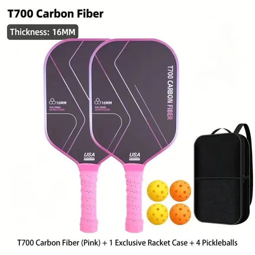 T700 Carbon Fiber Pickleball Paddle Set (2 Pack): 8.0oz Lightweight Widebody Design, Ideal for Beginners & Seniors（pink)
