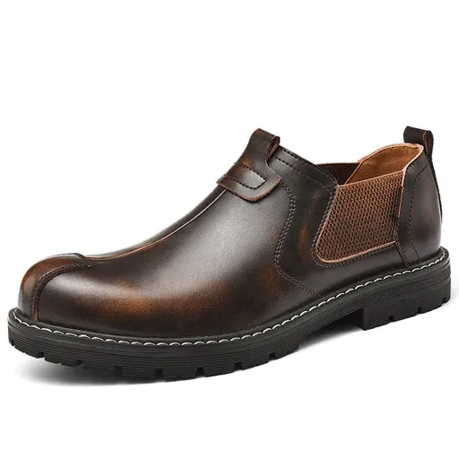 Men Genuine Leather Martin Boots Business Casual Red Brown 44