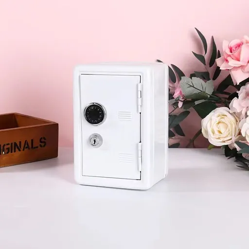 Lockable Metal Money Saving Safe Box, Household Coin Storage Piggy Bank For Cash, White, Neat Minimalist Home Security Storage Case