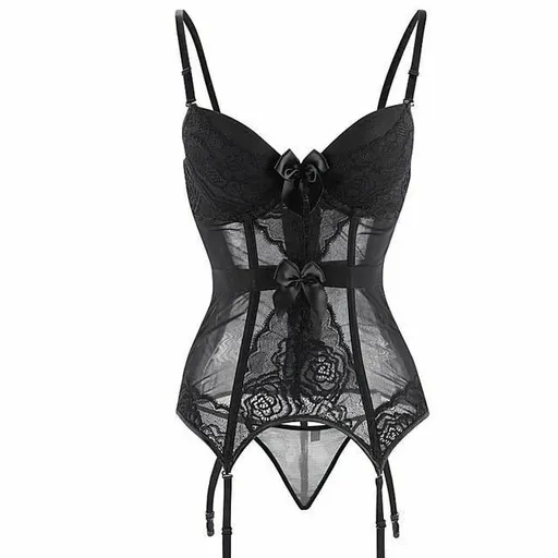 House Of Dasein Sheer Bustier Garter Belt Purple Red White Blue Black Sexy Lingerie Women - Black - Xxxl
