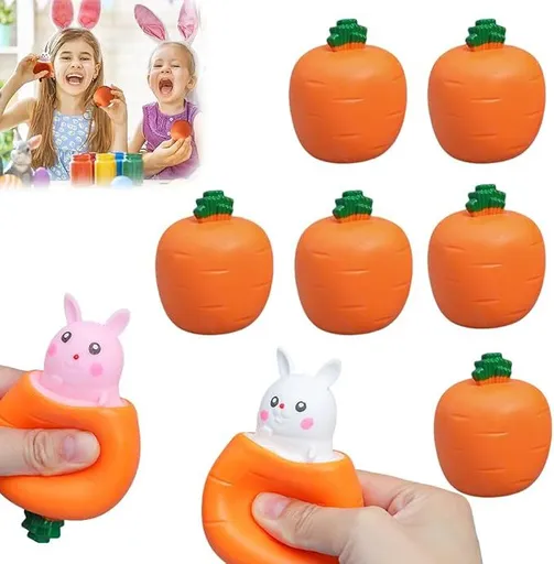 Easter Basket Essentials, Pop Up Carrot Bunny, Handmade Easter Rabbit, Squishy Carrot Rabbit Funny Novelty Toy, Carrot Rabbit Squeeze Toys Easter Basket Stuffers (6 PCS)